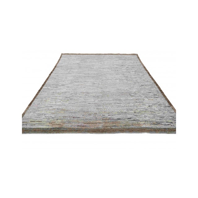 Mid-Century Modern Natural & Grey Modern Wool Rug For Sale - Image 3 of 7