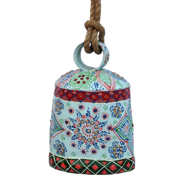 1990s Swiss Cow Bell Metal Decorative Emboss Hand Painted For Sale