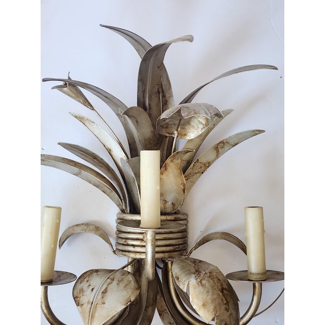 2000 - 2009 Original 22 Palm Leaf Motif Wall Sconces-a Pair For Sale - Image 5 of 12
