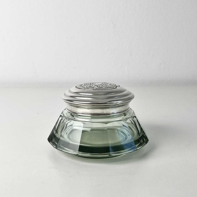 Green Crystal Vessel with 800 Silver Lid For Sale - Image 5 of 5