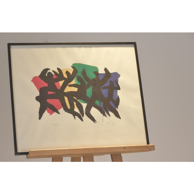 Lithograph produced in the style of the period, inspired by A.R. Penck, framed under glass, small edition, number 17 of 90...