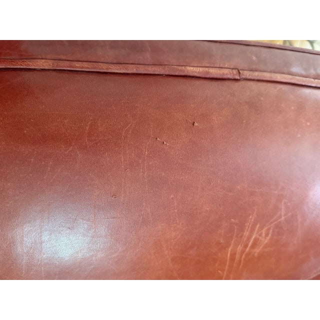 Wood Vintage Ralph Lauren Style Distressed Art Deco Leather Sofa For Sale - Image 7 of 17