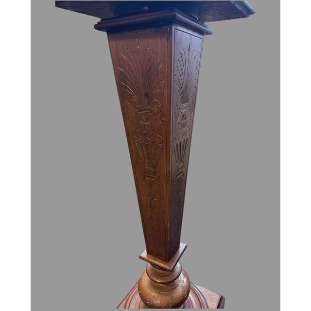 Antique Victorian Walnut Floral Incised Carved Display Sculpture Pedestal Stand For Sale - Image 6 of 9
