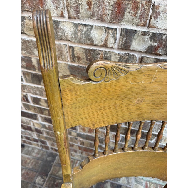 Antique American Oak Armchair With Embossed Leather Seat, Circa 1910s–1920s For Sale In Dallas - Image 6 of 11