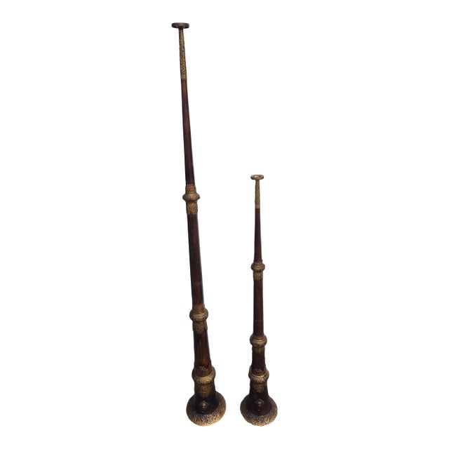 Pair of Antique Tibetan Ceremonial Horns or Dungchens For Sale