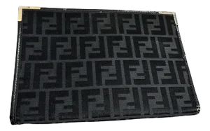 1980s Vintage Black on Black Monogram Clutch Bag by Fendi