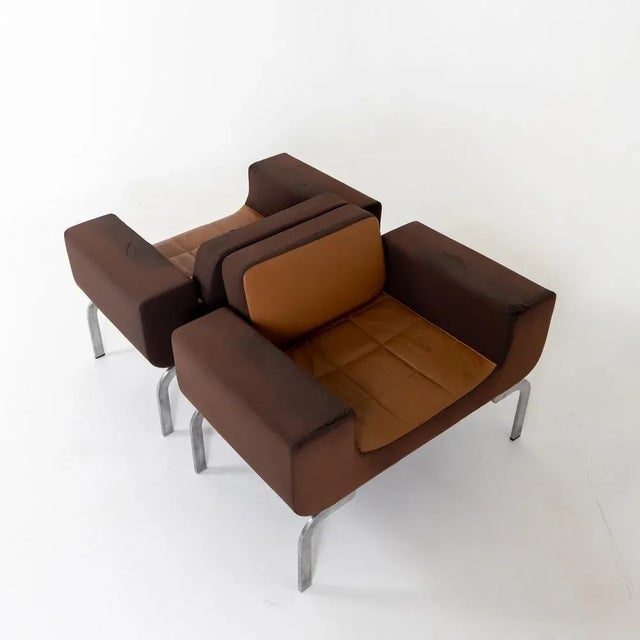 Set of Italian Brown Leather Lounge Chairs, 1970s For Sale - Image 6 of 15
