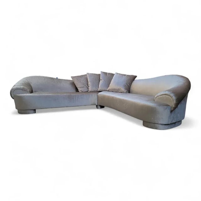 Postmodern Curved 2pc Sectional Sofa Styled After Carsons Newly Reupholstered in Champagne Velvet Fantastic postmodern 2...