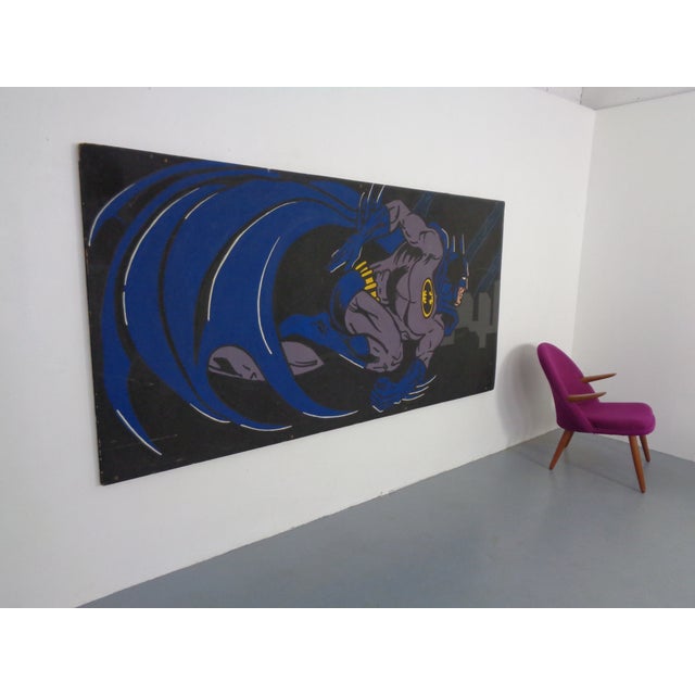 Wood American Artist, Large Batman Street Art Image, Acrylic Painting on Hardboard, 1990s For Sale - Image 7 of 18