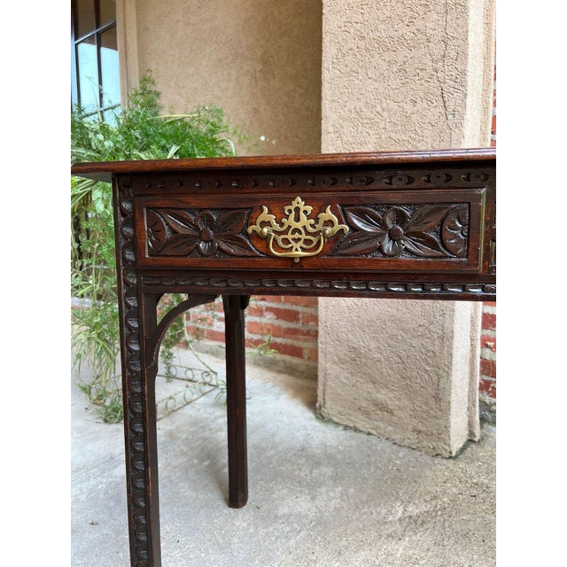 Antique English Sofa Console Table Jacobean Carved Oak Foyer Table C1890 For Sale - Image 17 of 18