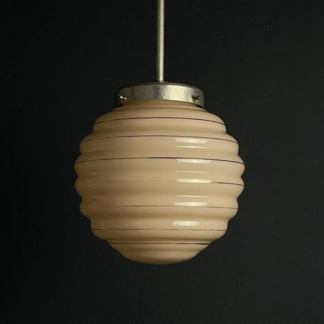 Metal Vintage Pink Glass Pendant Lamp, Italy, 1950s For Sale - Image 7 of 13