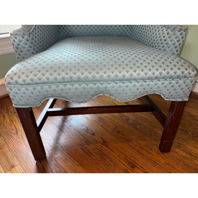Vintage Queen Anne Style Arm Chair With Scalloped Seat Front For Sale - Image 4 of 11