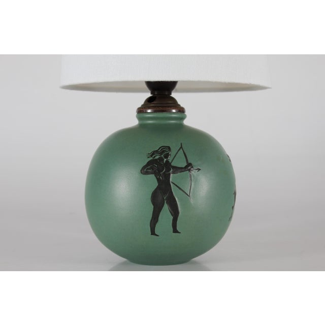 Danish Art Deco Green Ceramic Ball Table Lamp by P. Ipsens Enke, 1940s For Sale - Image 6 of 11