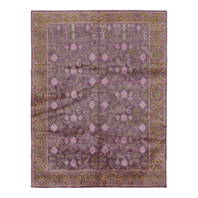 Rug & Kilim’s Modern Khotan Rug in Purple with Pink and Green Floral Patterns For Sale