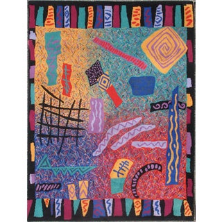 Keivan Woven Arts, Vintage Mid Century Scandinavian Swedish Rug With Abstract Design Teal, Purple and Multi Colors For Sale