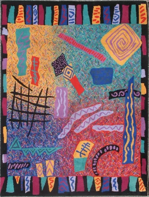 Keivan Woven Arts, Vintage Mid Century Scandinavian Swedish Rug With Abstract Design Teal, Purple and Multi Colors