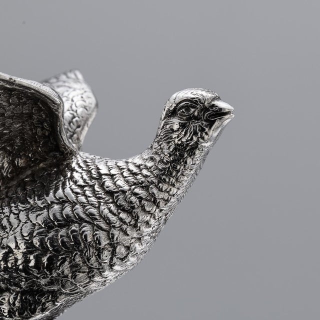 Metal Vintage 20th Century English Silver Ornamental Pheasants, 1972, Set of 2 For Sale - Image 7 of 18