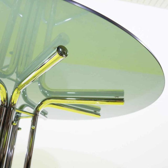 Gray Round Smoked Glass Table with Chrome Tubular Structure For Sale - Image 8 of 9