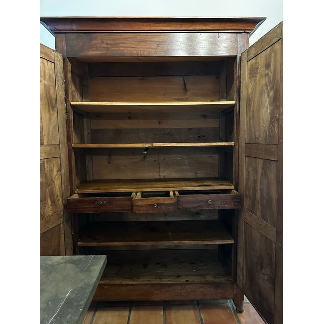 French Provincial 19th Century Provincial Empire Walnut Armoire | Paneled Doors | 94” Tall Statement Piece Large Scale Armoire For Sale - Image 3 of 3
