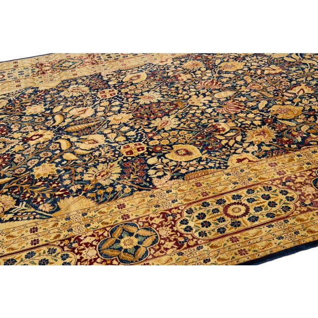 Modern Peshawar Handmade Navy Blue Rug With Allover Design For Sale In New York - Image 6 of 9
