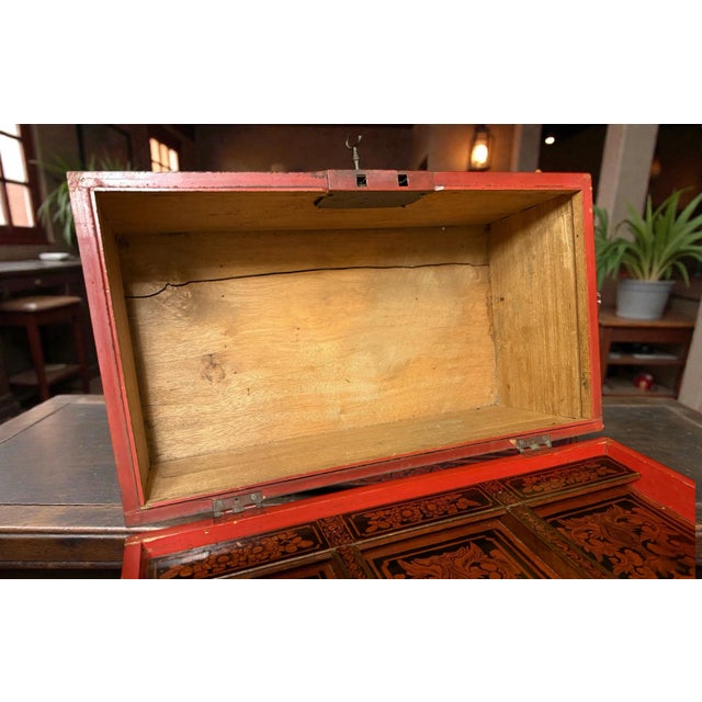 Early 19th-Century, Southern German/Alpine, Painted Locking Document Chest With Bell-Lock & Interior Lid Compartments For Sale - Image 10 of 14