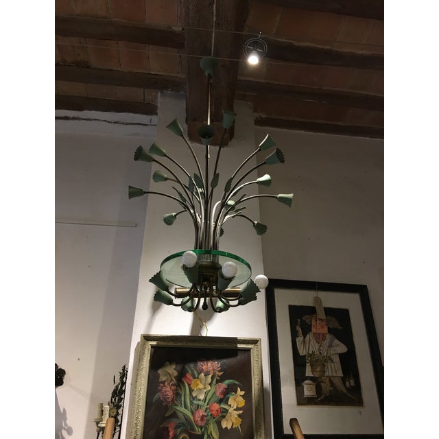 Vintage Italian Brass and Glass Chandelier For Sale In San Diego - Image 6 of 9