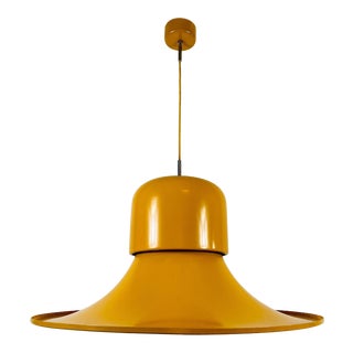 1950s Extra Large Yellow Metal Hanging Lamp by Joe Colombo for Stilnovo, Italy For Sale