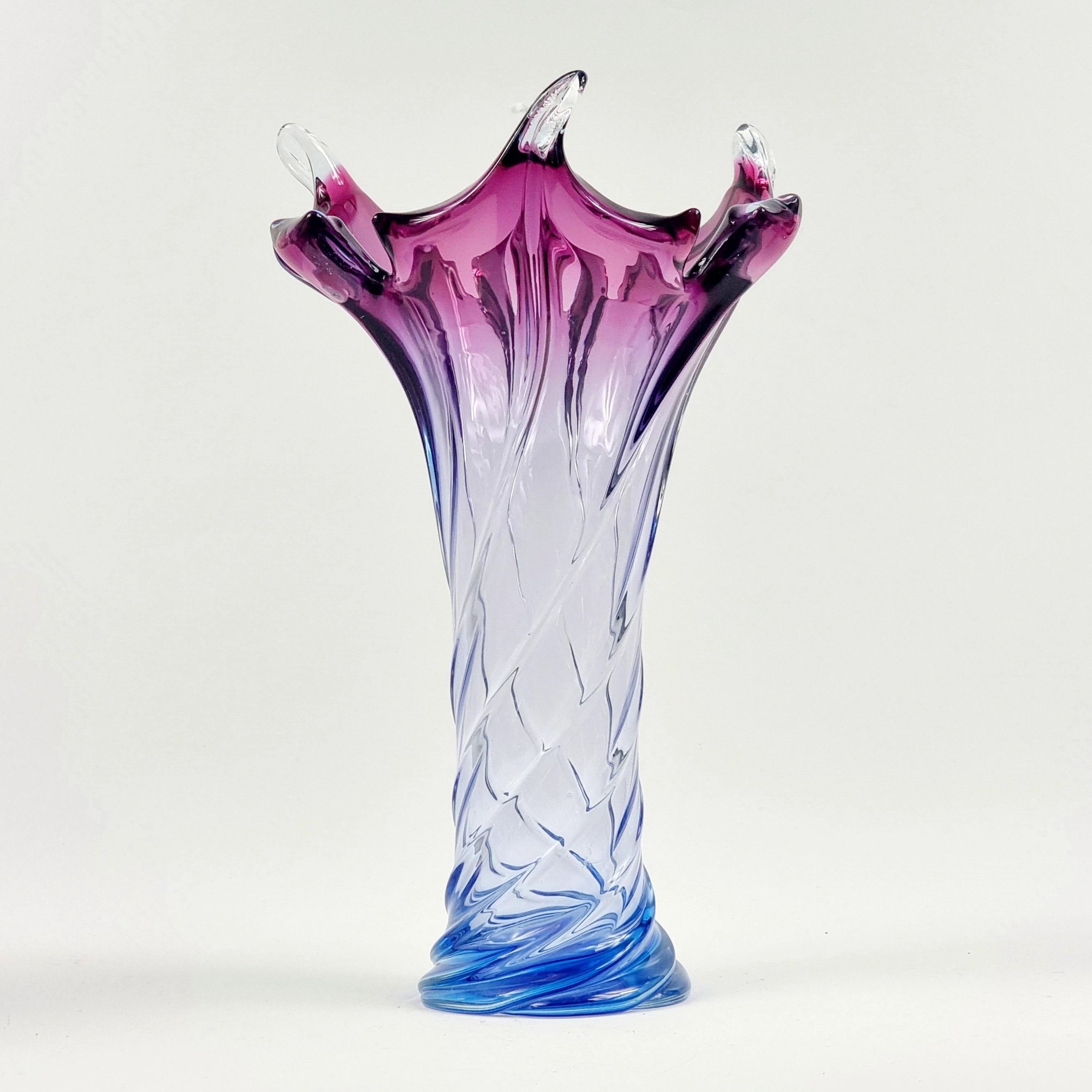 XL Large Mid-Century Twisted Murano Glass Vase Attributed to