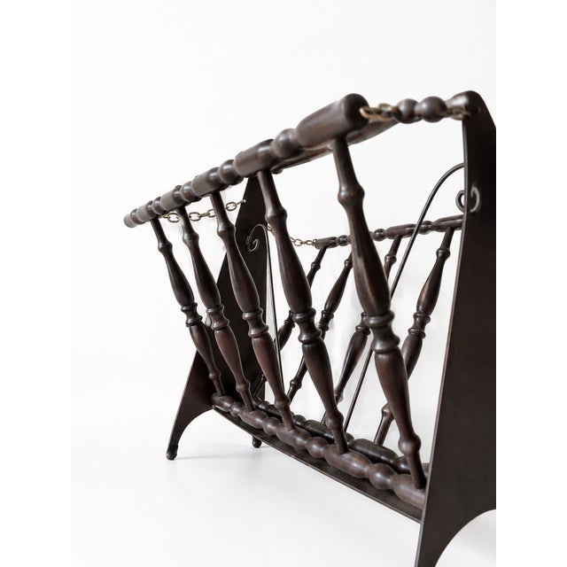 1950s Mid-Century Modern Italian Ebonized Wood Folding Accordion Magazine Rack, 1950s For Sale - Image 5 of 10