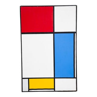 Mid Century Modern Painting Art Abstract Expressionism Red White Yellow Blue MCM For Sale