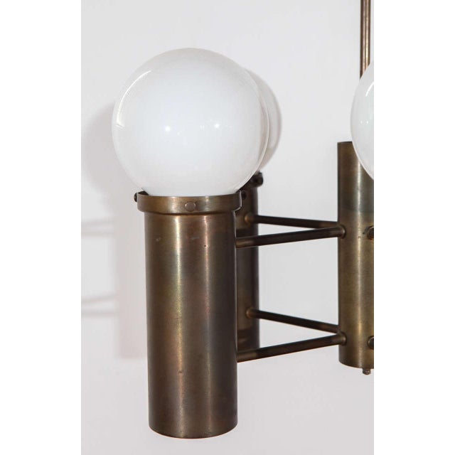 Mid-Century Five-Light Brass Finish Chandelier For Sale - Image 4 of 10
