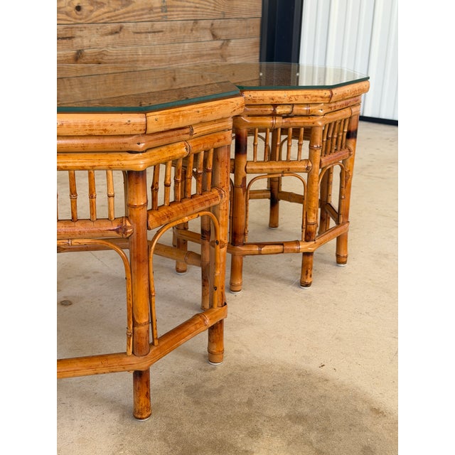 English Restored Vintage Brighton Pavilion Style Bamboo Octagonal Cane Side Tables For Sale - Image 3 of 12