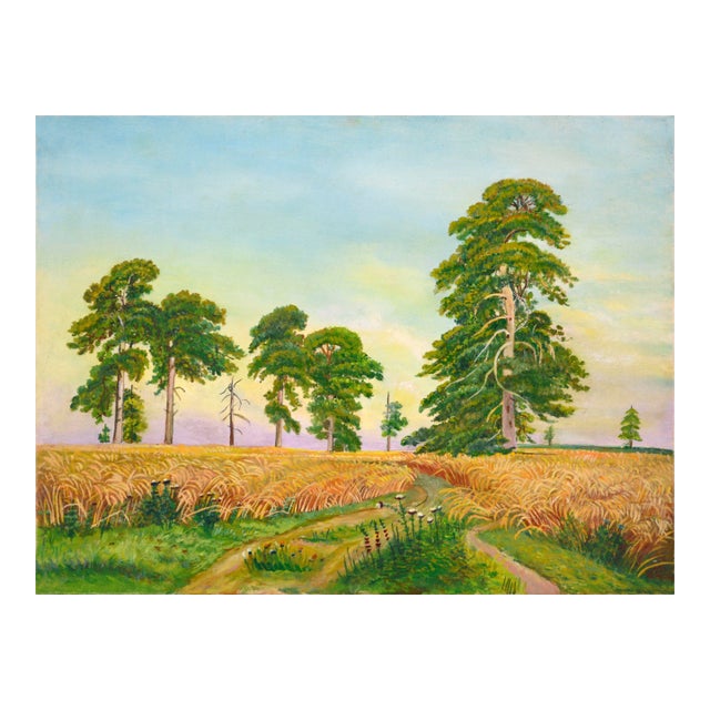 Mid Century Fields of Wheat Landscape by Genevieve Rogers For Sale