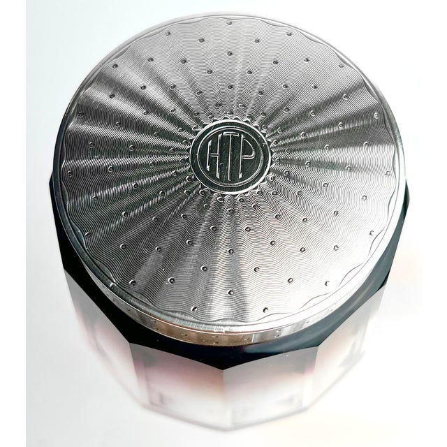 Hermès !920s/'30s Hermès Vanity Set, Aubergine Cut Crystal Atomizer & Matching Silver Lidded Container For Sale - Image 4 of 9