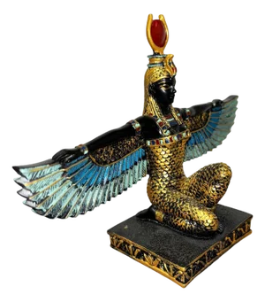 1990s Hand Painted Resin Egyptian Goddess Tabletop Sculpture of Winged Deity Isis