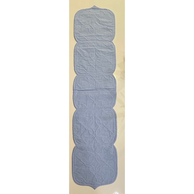 Chambray Blue Table Runner With Navy and White Embroidered Piping For Sale - Image 4 of 8
