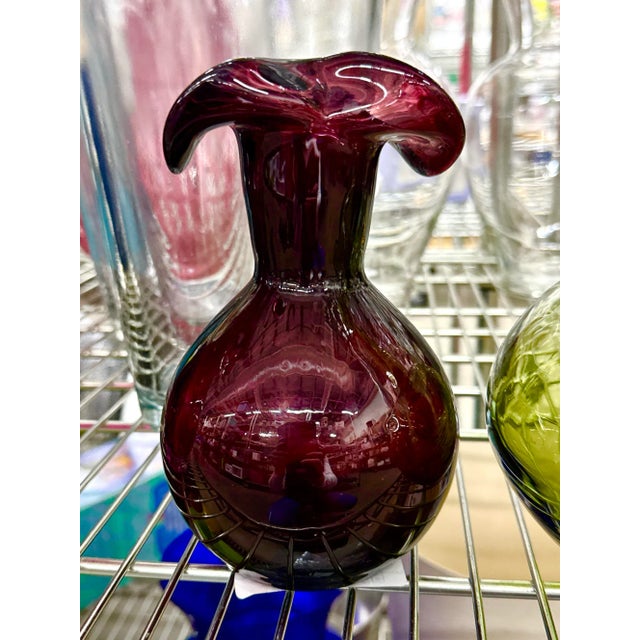Art Deco Hand‑Blown Amethyst Art Glass Vase With Ruffled Rim For Sale - Image 3 of 8