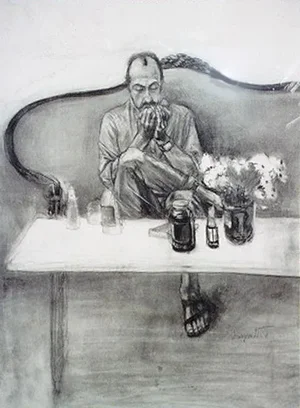 Portrait of Mark Rothko, Byron Goto Charcoal on Paper, Signed
