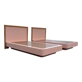 Postmodern Pink Gloss Laminate and Oak Twin Size Platform Beds - A Pair For Sale