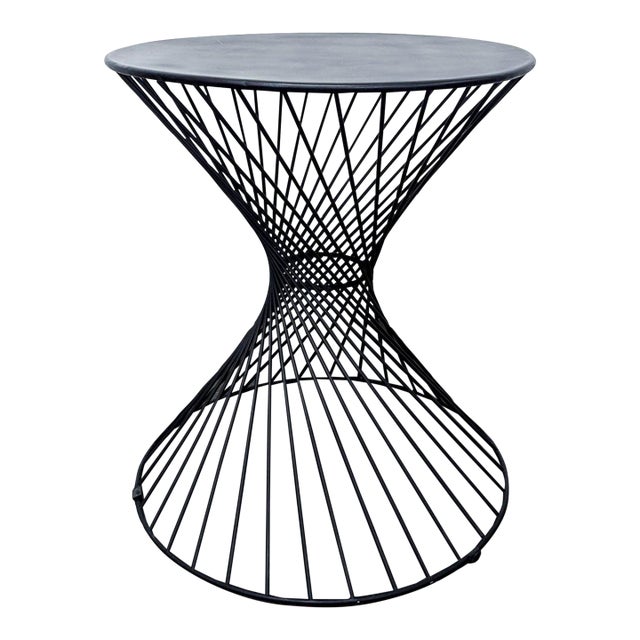 Modern Black Wire Frame Accent Outdoor Table With Round Top For Sale