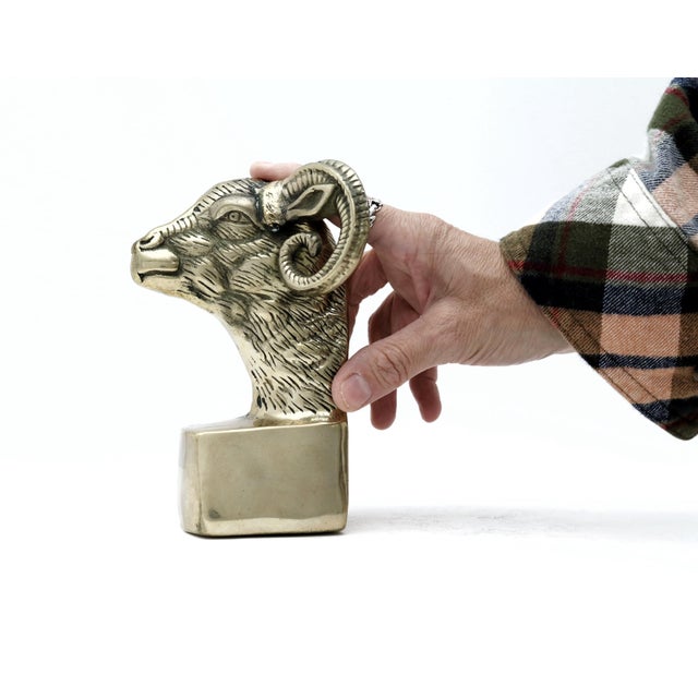 Vintage Brass Goat Ram Bookends, a Pair For Sale - Image 9 of 9