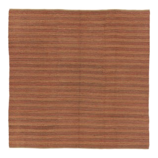 Rug & Kilim's Contemporary Flat-Weave Striped Orange Brown Square For Sale