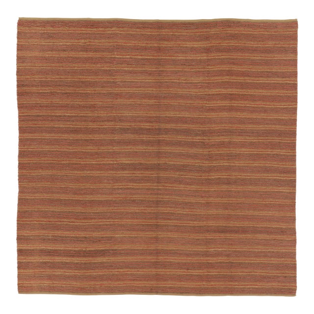 Rug & Kilim's Contemporary Flat-Weave Striped Orange Brown Square For Sale
