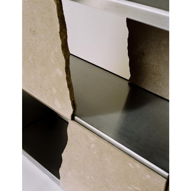 Aderiva Cabinet in Moleanos Limestone and Stainless Steel by Rosana Sousa For Sale - Image 4 of 8