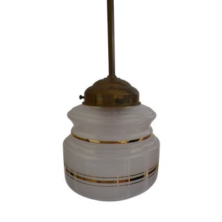 Pendant Light in Opaline Glass and Metal with Brass Shade, 1960s For Sale