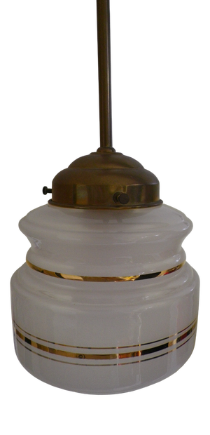 Pendant Light in Opaline Glass and Metal with Brass Shade, 1960s