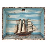 Mid-Century Modern Maritime Diorama with Large Sailing Ship Under Glass, United States, 1950s For Sale