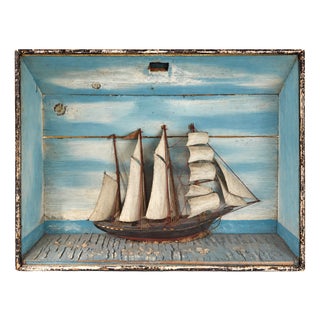 Mid-Century Modern Maritime Diorama with Large Sailing Ship Under Glass, United States, 1950s For Sale