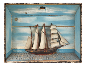 Mid-Century Modern Maritime Diorama with Large Sailing Ship Under Glass, United States, 1950s