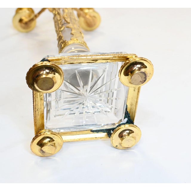 Empire Egyptian Revival French Gilt Rock Crystal Candleholders, Set of 2 For Sale - Image 11 of 13